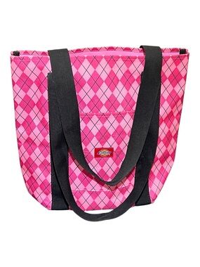 Dickies Preppy Pink Diamond Check Argyle Canvas Tote Shoulder Bag Y2K Style